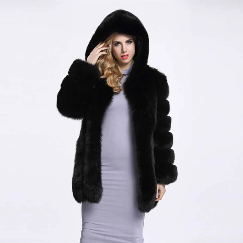ZADORIN Streetwear Faux Pelzmantel Winterjacke Mode Frauen Dicke Warme Faux Pelzmäntel Mit Kapuze Plus Größe Oberbekleidung 210925