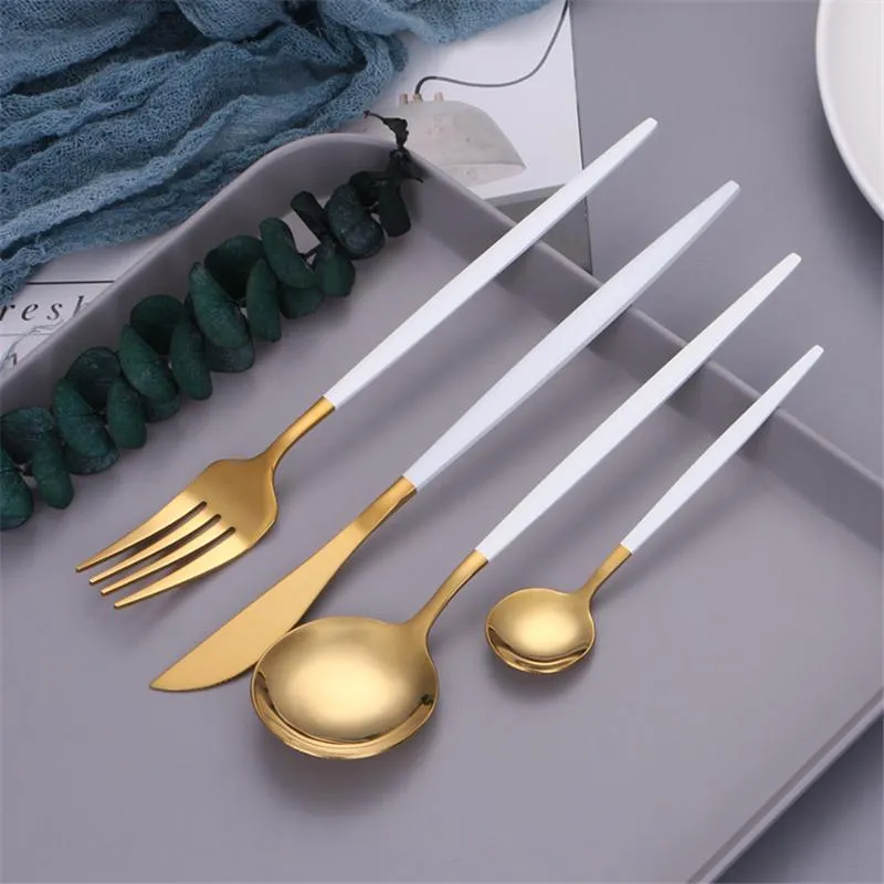 set Mirror Gold Cutlery Set 18 10 Stainless Steel Dinnerware Silverware Flatware Set Dinner LNIFE Fork Spoon Drop298i