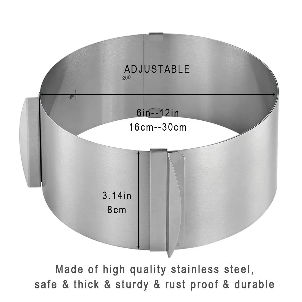 6-12 Inch Adjustable Stainless Steel Dessert Cake Mold Circle Baking Round Mousse Ring Mould Kitchen Decorating Tool 210225