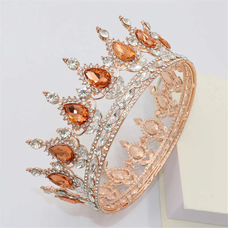 Queen King Tiaras and Crowns Women Bridal Rose Gold Color Crystal Headpice Diadem Bride Wedding Hair Bijoux Accessoires H0827256P