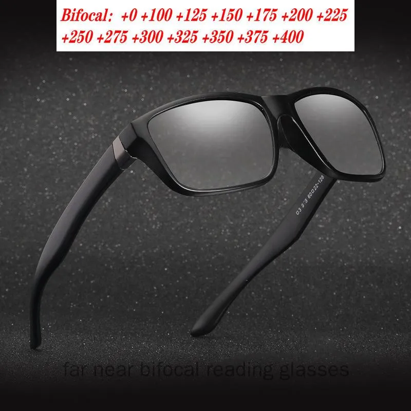 Solglasögon Män kör Pochromic Bifocal Reading Glasses Sports Goggles Women Square Transition Recept Sun Reader NX327Z