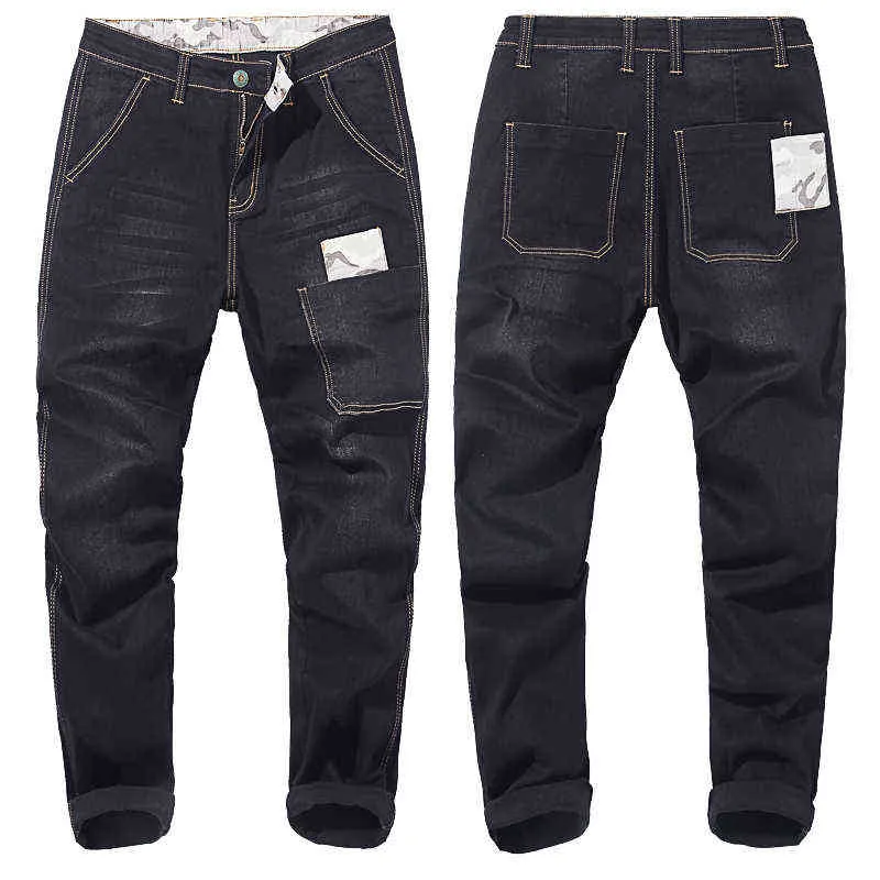 Herbst Männer Camouflage Splice Slim Stretch Jeans klassische Multi-Pocket-Baumwolle männlich Casual Denim Hosen Hosen Plus Größe 44 48 211108