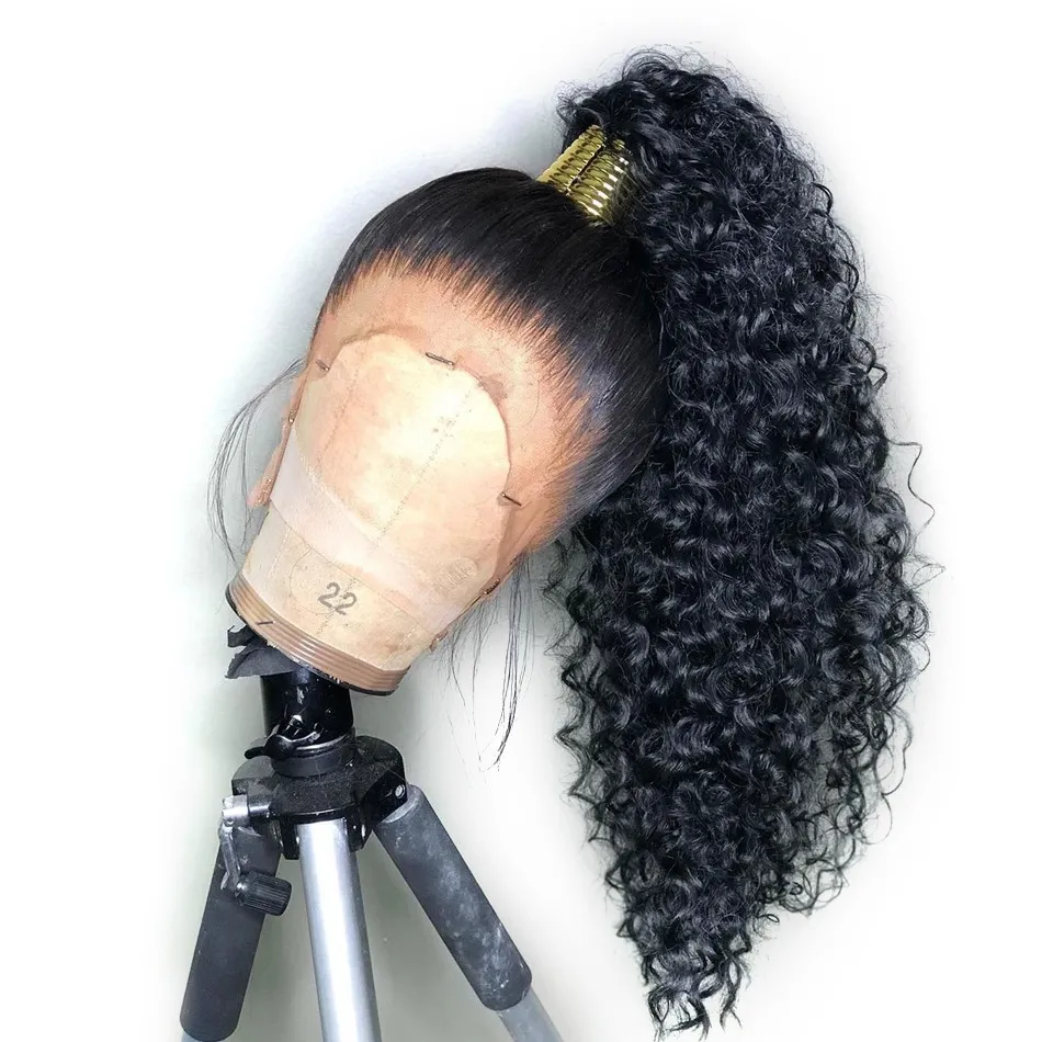 Black Deep Kinky Curly 360 Lace Frontal Synthetic Wig BabyHair Heat Resistant Fiber Simulation Human Hair For Women