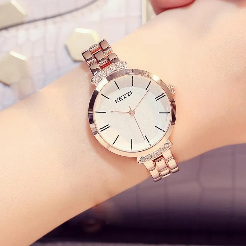 Kezzi 스테인레스 스틸 여성 시계 간단한 방수 쿼츠 손목 시계 숙녀 드레스 시계 Horloge307c