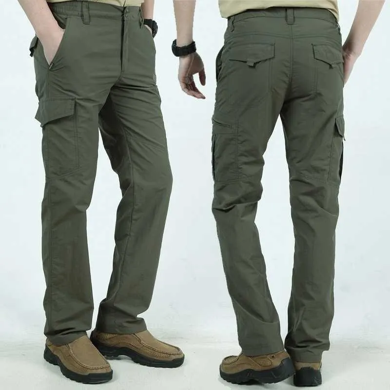 Pantalones de carga tácticos para hombre de verano Multi-Pockett Elasticidad Senderismo Ejército Joggers Pantalón Hombre Transpirable Suelto Pantalones casuales 210603