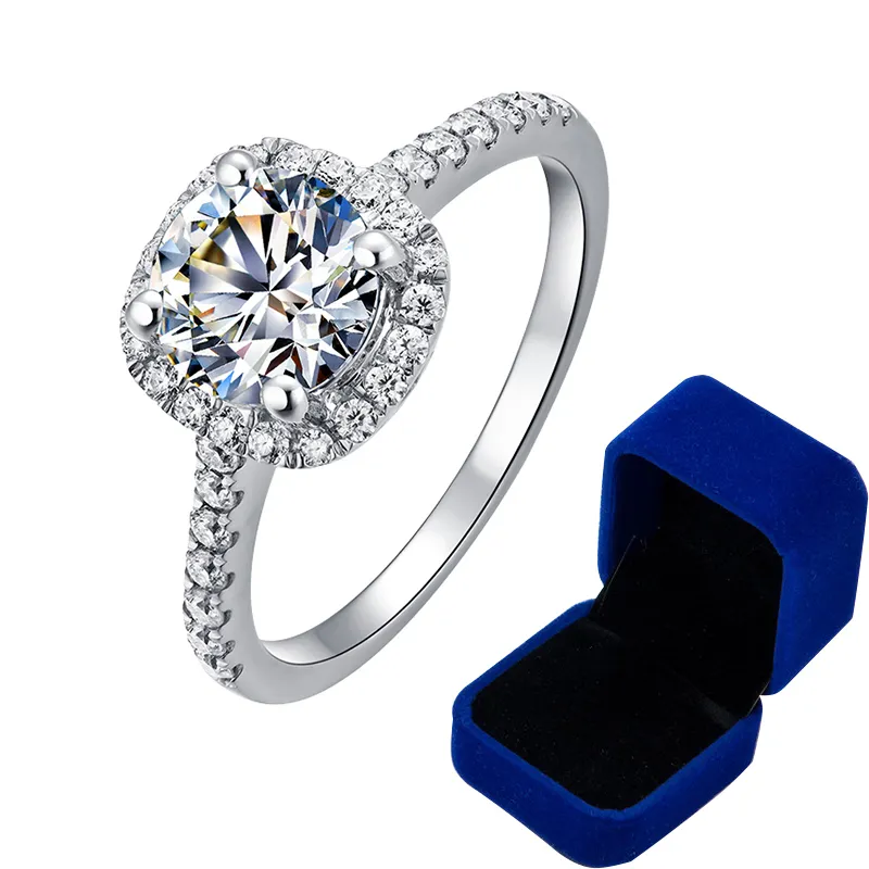 100% Lab Engagement Ring 1-3 Carat Round Brilliant Diamond Square Halo Dream Wedding Band Eternity With Box 220212