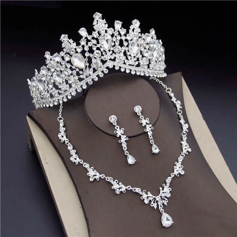 Conjuntos de jóias nupciais de flores de ouro barroco para mulheres festa de luxo baile noiva tiara coroa colar brincos casamento conjunto H1022