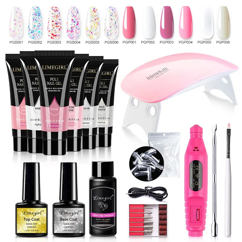 Kit unghie in poliestere con lampada estensione manicure Set di smalti artistici smalto gel UV ibrido acrilico Estendi il dito