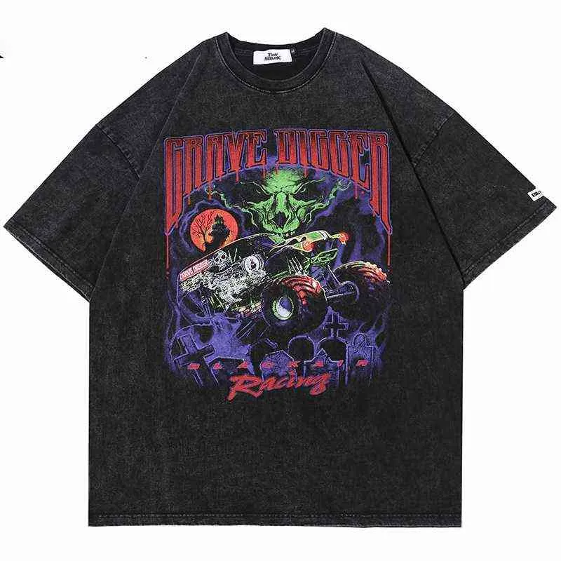 2021 T Shirt Streetwear Men Oversize Hip Hop T-Shirt Devil Racing Harajuku Tshirt Summer Short Sleeve Cotton Loose Tops Tees G1217