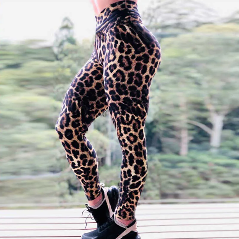 Sexig Leopard Utskrift Leggings Kvinnor Hög Midja Kompression Leggins Push Up Gym Fitness Pants Fashion Femme Workout Sportswear 210925