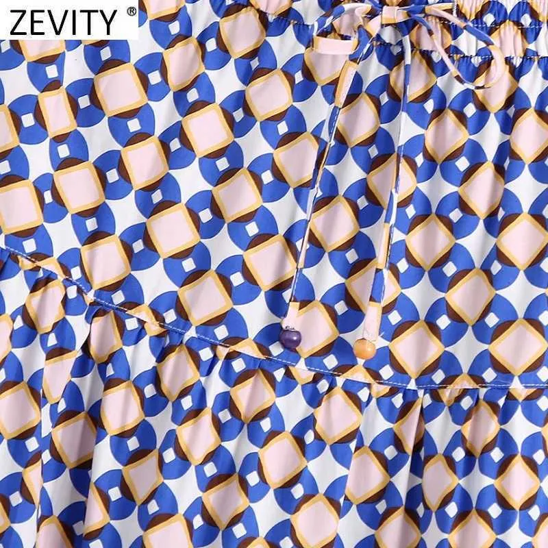 Zevity Frauen Vintage Geometrische Druck Falten Casual Midi Rock Faldas Mujer Weibliche Elastische Taille Taschen A-linie Vestidos QUN792 210603