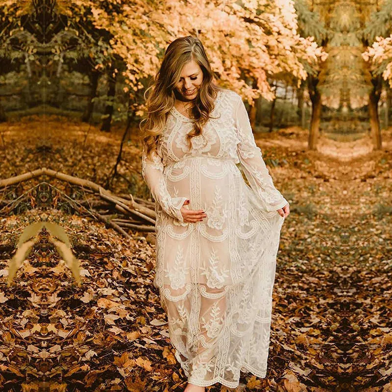 SMDPPWDBB Zomer Boho vrouwen Maxi jurk jurk losse borduurwerk wit kant lange tuniek strandjurk zwangerschapsfotografie props y0924