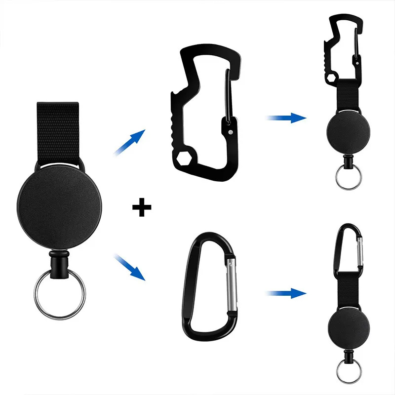 Grossistverktyg 100 st. Inf￤llbar nyckelring med multitool tungt m￤rkeh￥llare rulle med karabinntr￥dens flask￶ppnare