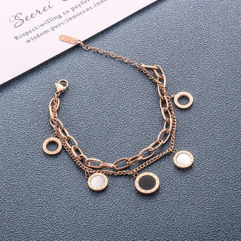 Luxo famosa marca jóias rosa ouro aço inoxidável numerais romanos pulseiras pulseiras charme feminino popular pulseira para mulher g250i