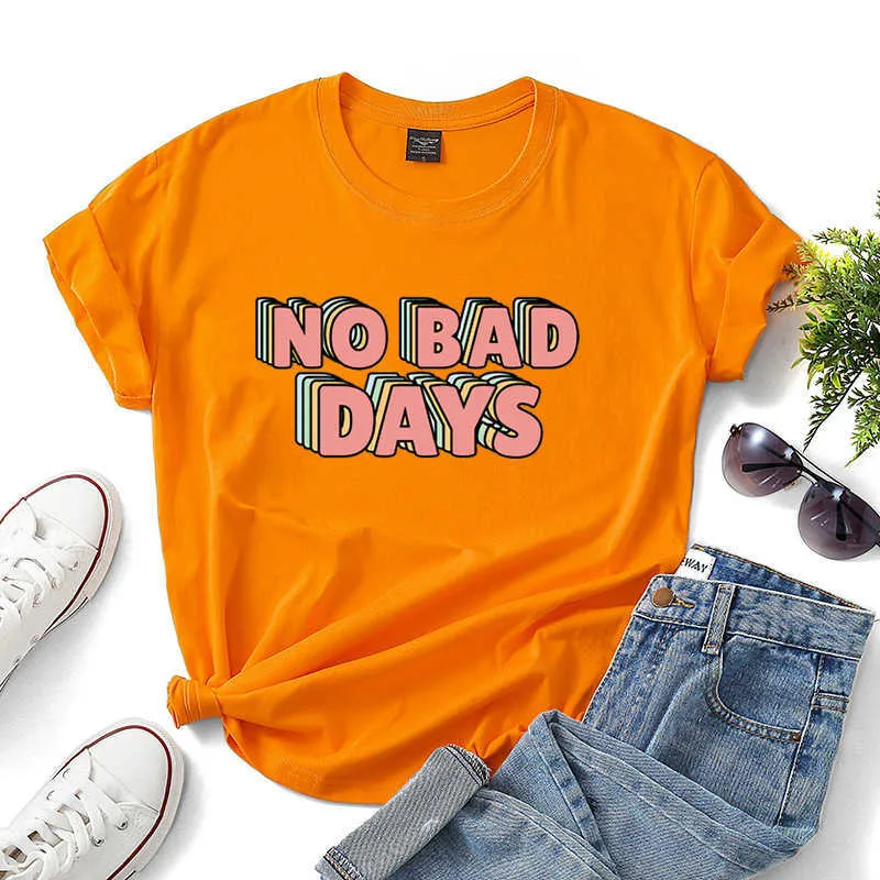 Fashion Cotton Women T-Shirts Casual Loose Short Sleeve NO BAD DAYS Letter Harajuku Female Tees Top Plus Size W688 210526