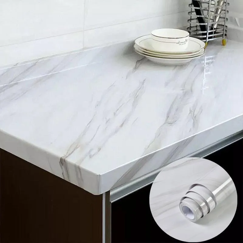 Bakgrundsrenoveringsfilm marmor pvc diy självhäftande vattentäta väggklistermärken kök skåp dekorativa klisterlappar dekaler247j