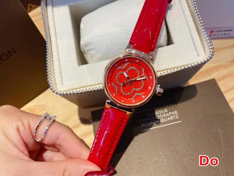 Brand Watches Women Lady Girl Crystal Flower Style Leather Strap Quartz Luxury Wrist Watch L43296Z