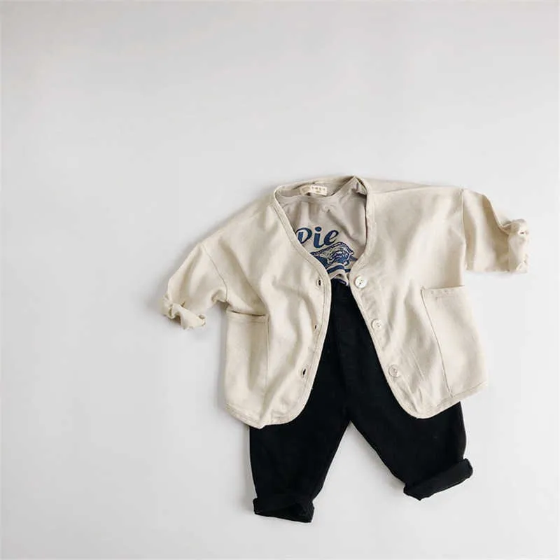 Camicie a maniche lunghe in lino di cotone ragazze primaverili Abbigliamento in stile coreano Cappotto allentato casual bambini 210615