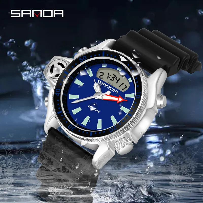 SANDA moda deporte hombres reloj de cuarzo relojes de estilo casual impermeable S Shock reloj masculino masculino 3008 210310298F