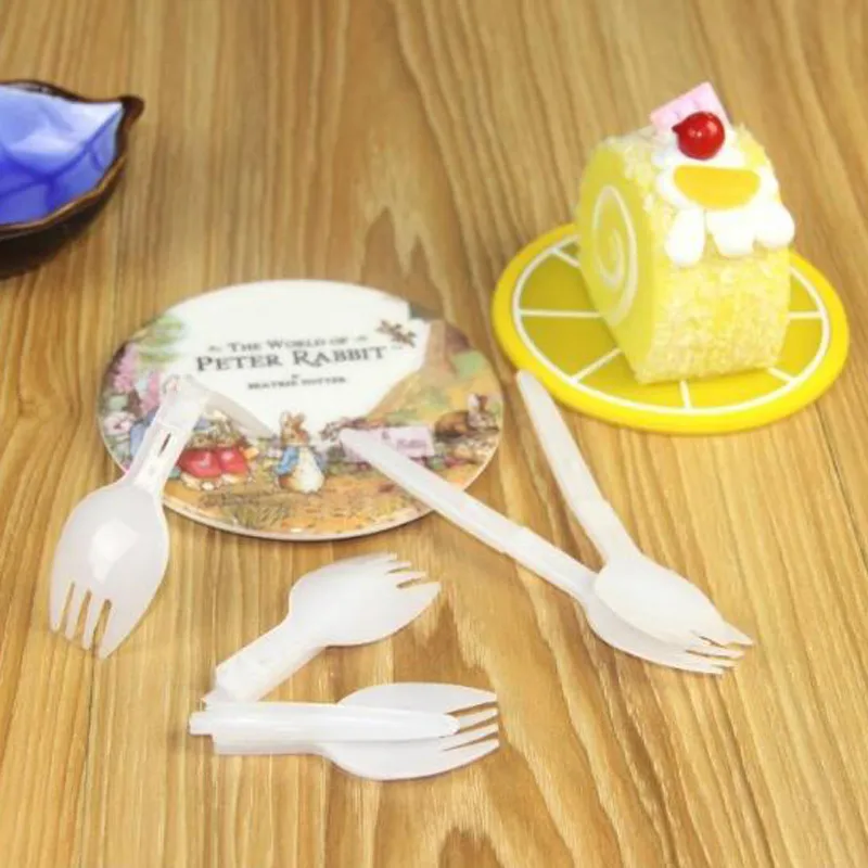 lot OPP Packing Disponibla Plastic Scoop Folding Fork Spoon Dessert Salad Spoon Ice Sream Fork Scoop Whole5252685