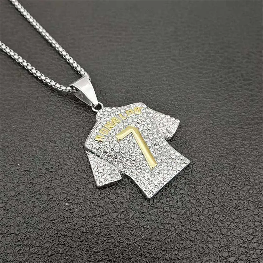 Men's Necklace Football 7 Pendant With StainlSteel Chain and Iced Out Bling Rhinestones Necklace Hip Hop Sports Jewelry X0707337H