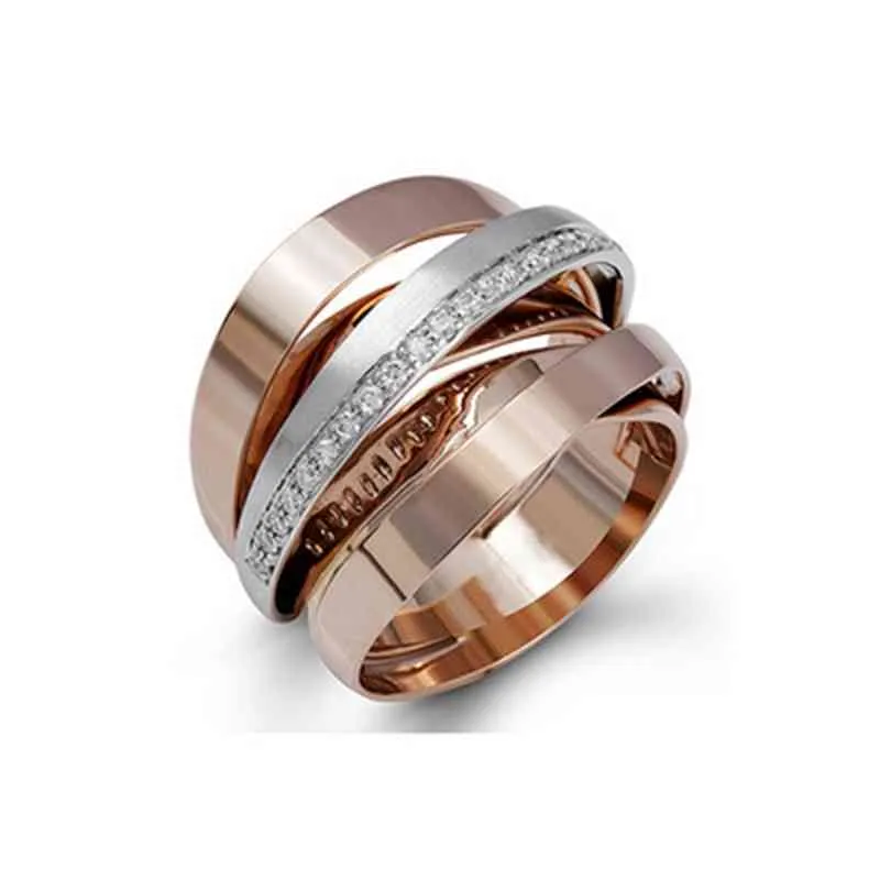 Anéis de casamento de aço inoxidável multicamadas criativos para mulheres vintage rosa ouro prata cor anel de noivado jóias2380