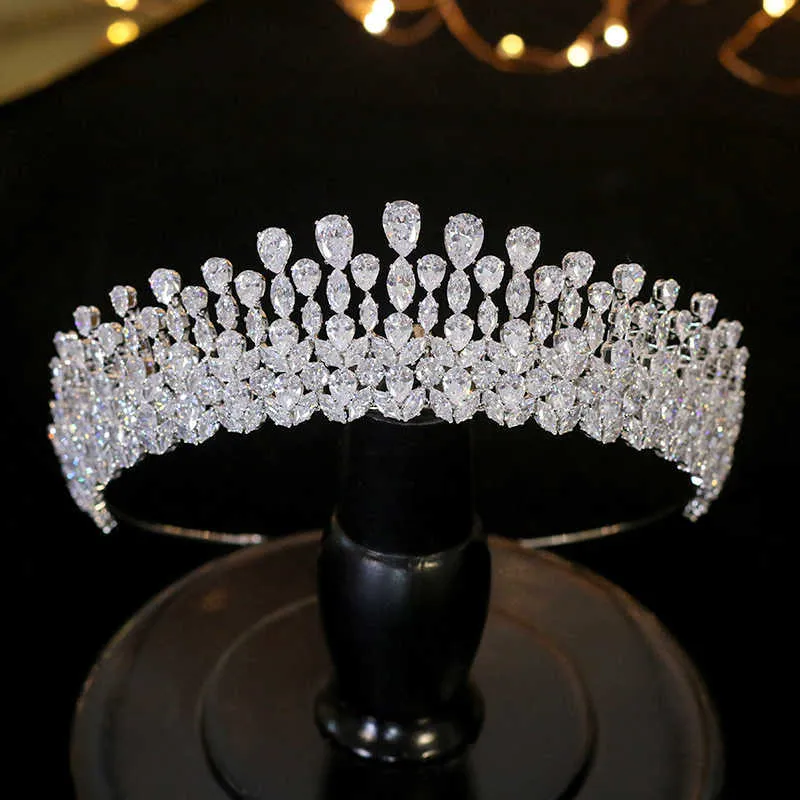 Novia Tiara Crystal Tocado Accesorios para el cabello de la boda Full Zircon Crowns Diadema Joyería para mujeres 210707