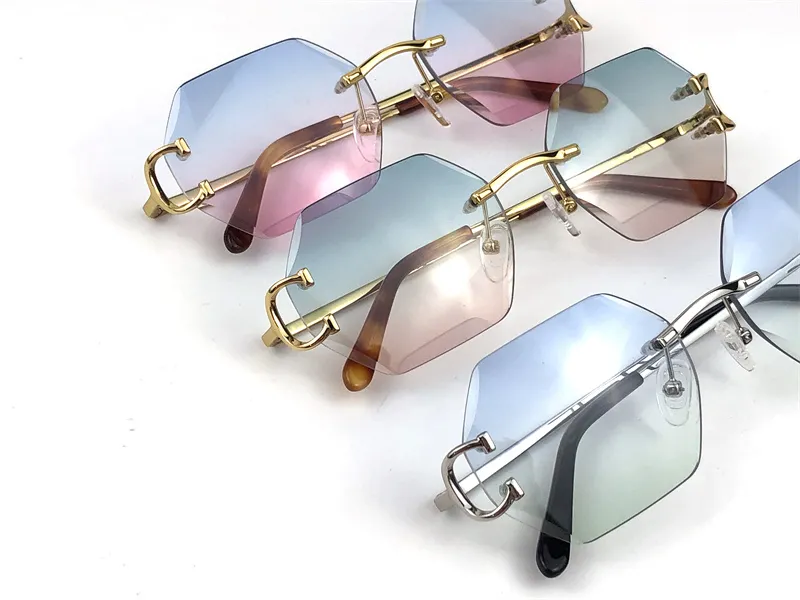 선글라스 새로운 레트로 피카딜리 불규칙한 크리스탈 컷 렌즈 안경 0118 프레임리스 패션 아방가르드 디자인 UV400 밝은 색 D256Q