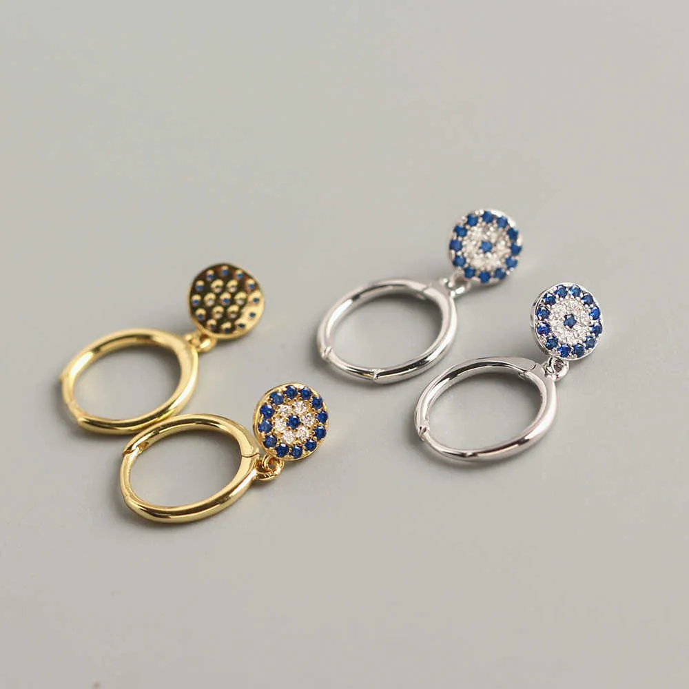 ANDYWEN 925 Sterling Silver Round Luxury Gold Blue Eye Drop Boucle d'oreille de haute qualité CZ Zircon Evil Jewelry 210608