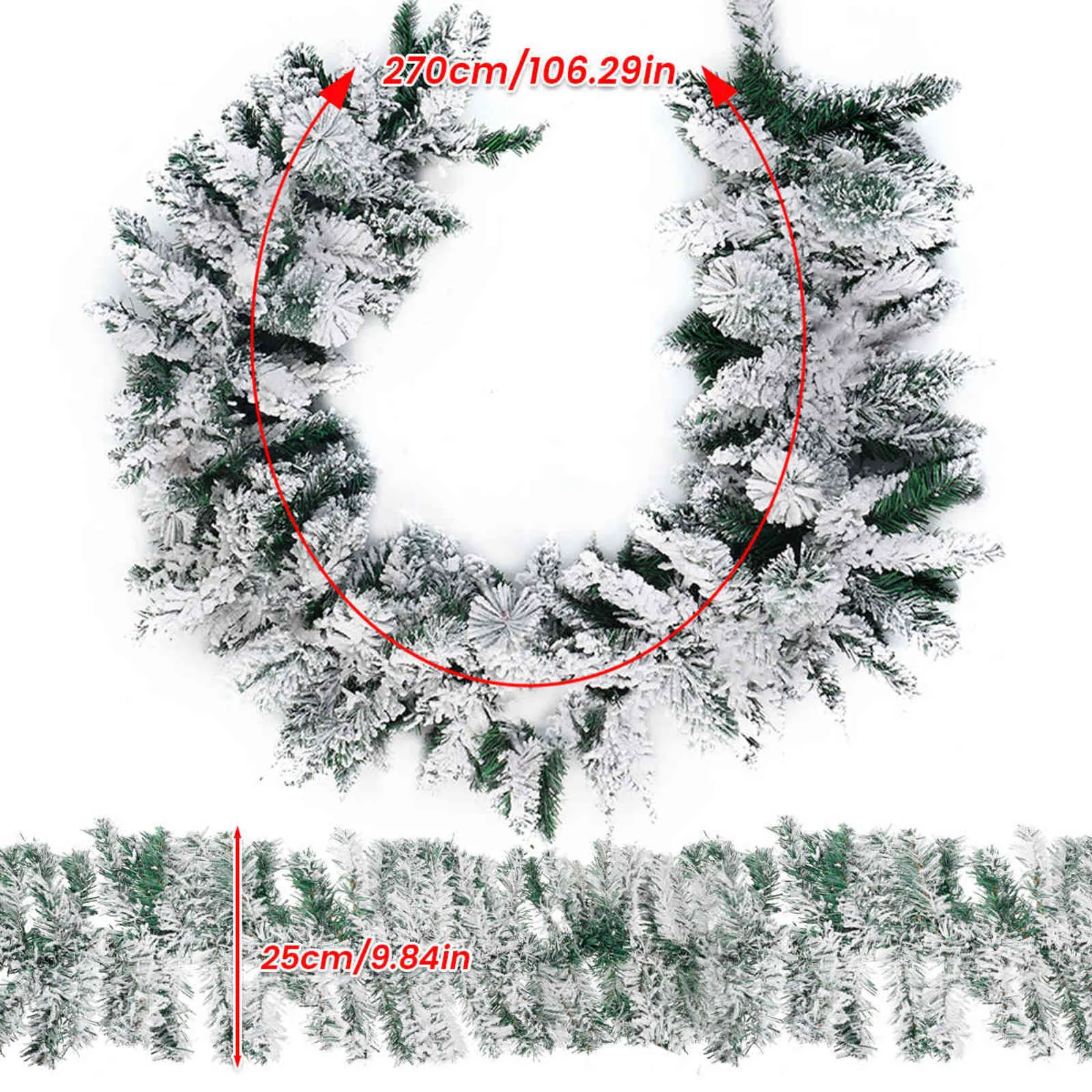 2.7m Pine Naald Garland Kerst Decor Bar Tops Lint Garland Sneeuw Getipte Groene Kerstboom Ornamenten Xmas Feestartikelen 211104