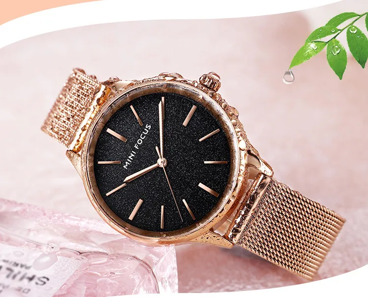 Luxury Shiny MINI FOCUS Brand Womens Watch Japan Quartz Movement Stainless Steel Mesh Band 0044L Ladies Watches Wear Resistant Cry253e