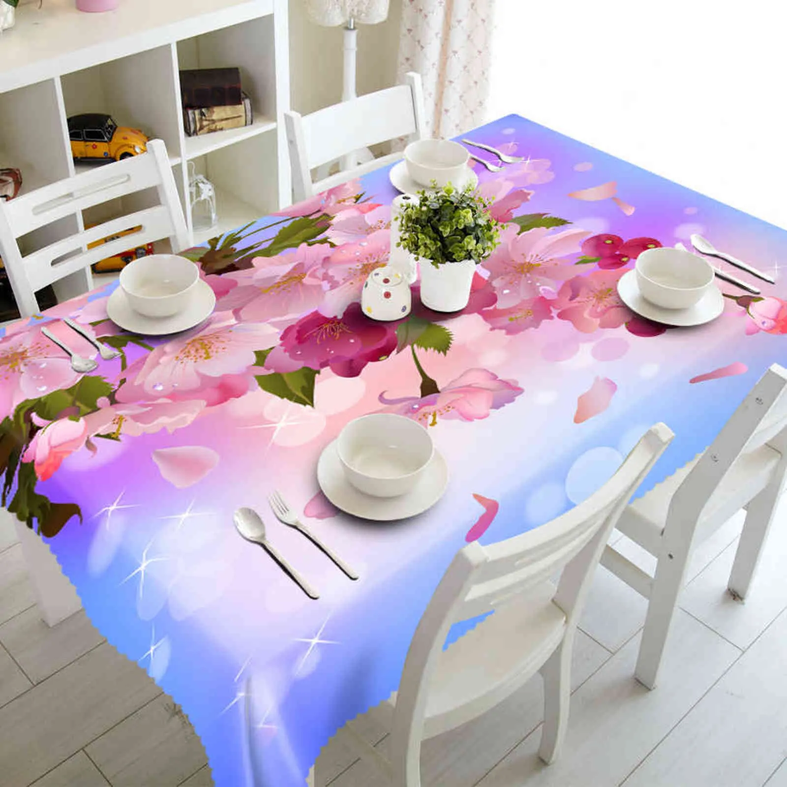 Avrupa Yuvarlak 3D Masa Örtüsü Mor Lavanta Çiçekler Desen Yıkanabilir Polyester Bez Dikdörtgen Masa Örtüsü Düğün Dekorasyon 211103