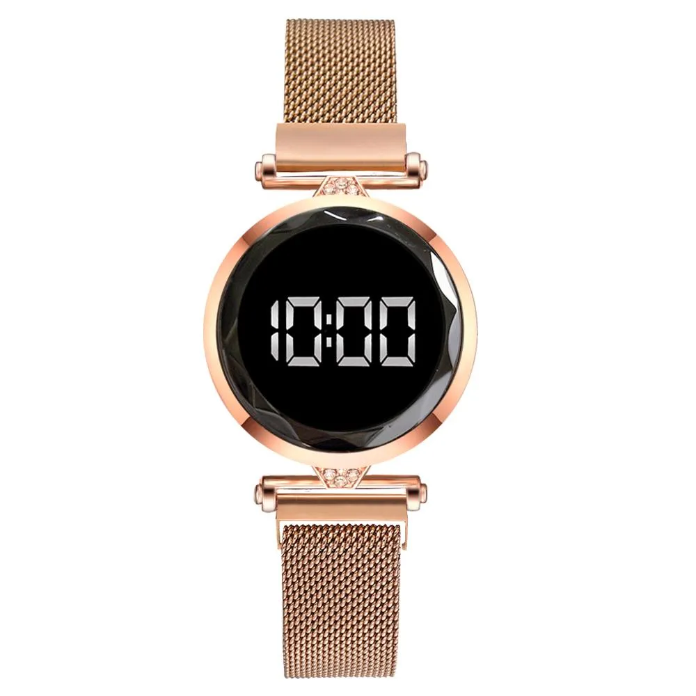 Luxury LED Women Magnetic Bracelet Watches Rose Gold Digital Dress Watch Quartz Wristwatch Ladies Clock relogio feminino256k