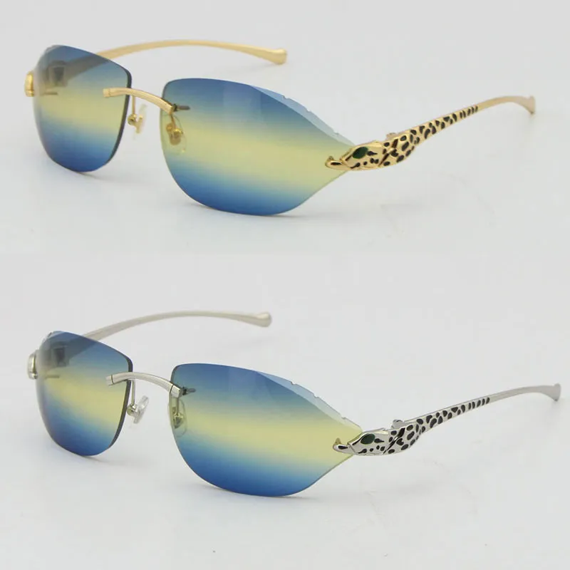 Randloze mode-luipaardserie gouden zonnebril Metalen rijbril Hoge kwaliteit ontwerper UV400 3 0 dikte Frameloze diamant C3379