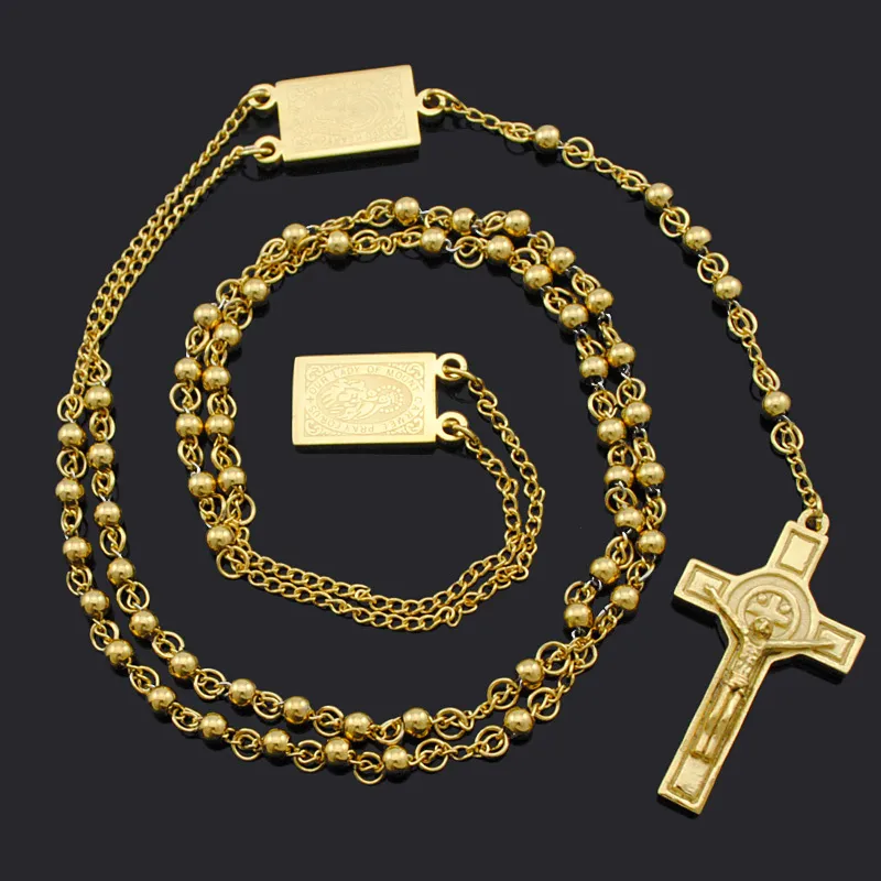 ATGO Rosario Perline Gesù Croce Collana religiosa in acciaio inossidabile Collana da donna Catena da uomo BRN18250n