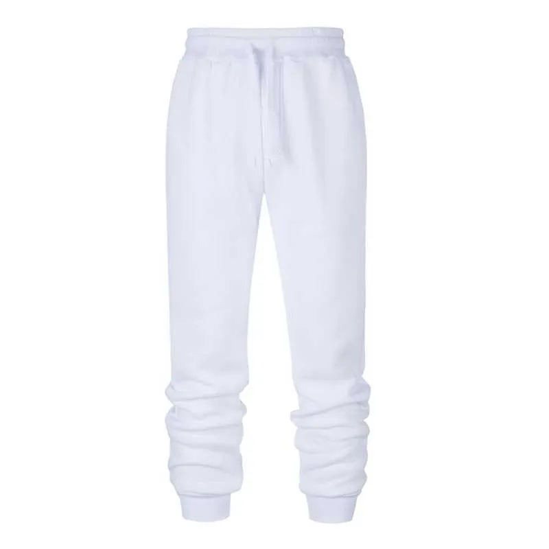 Nouveaux hommes pantalons couleur unie polaire chaud poignets filetés haute qualité mode blanc pantalons de survêtement pantalons décontractés joggeurs musculation Y0811