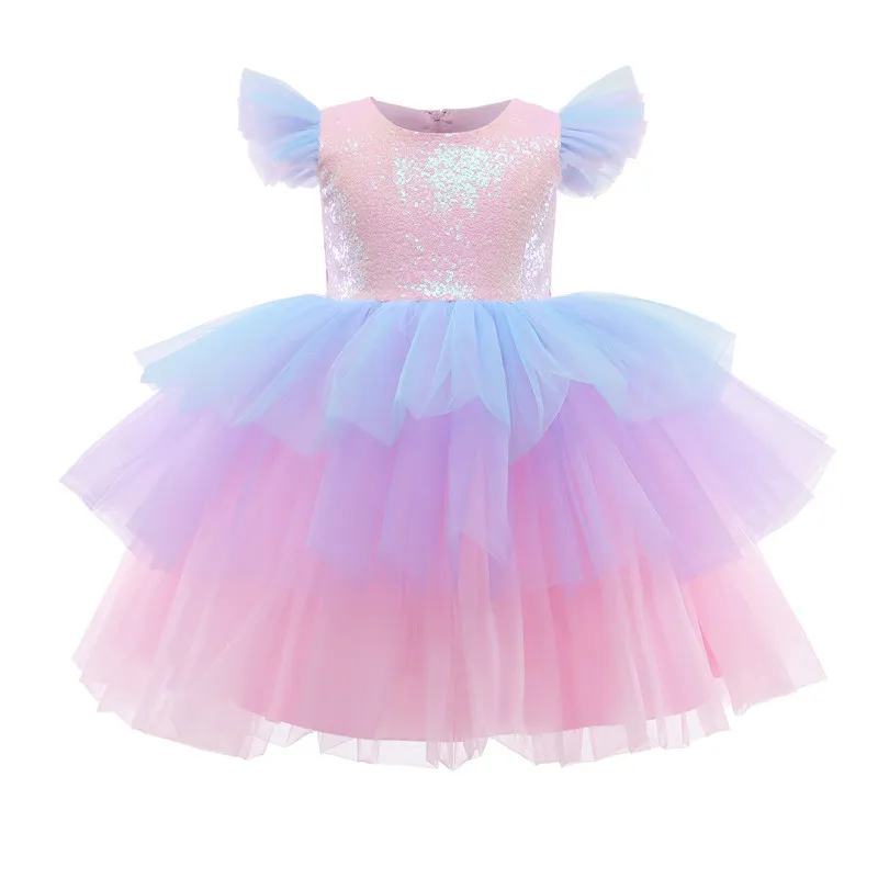 Dziewczyny Rainbow Unicorn Princess Dress Cake Warstwy Tutu Prom Suknia Dla Dzieci Dzieci Ślub Wieczór Formalny Party Pageant Vestidos 220211