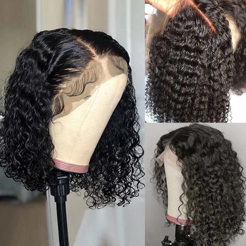 Lace Front Wig Kinky Curly Brazilian Remy Mänskligt hår för svarta kvinnor Korta Bob Parykar