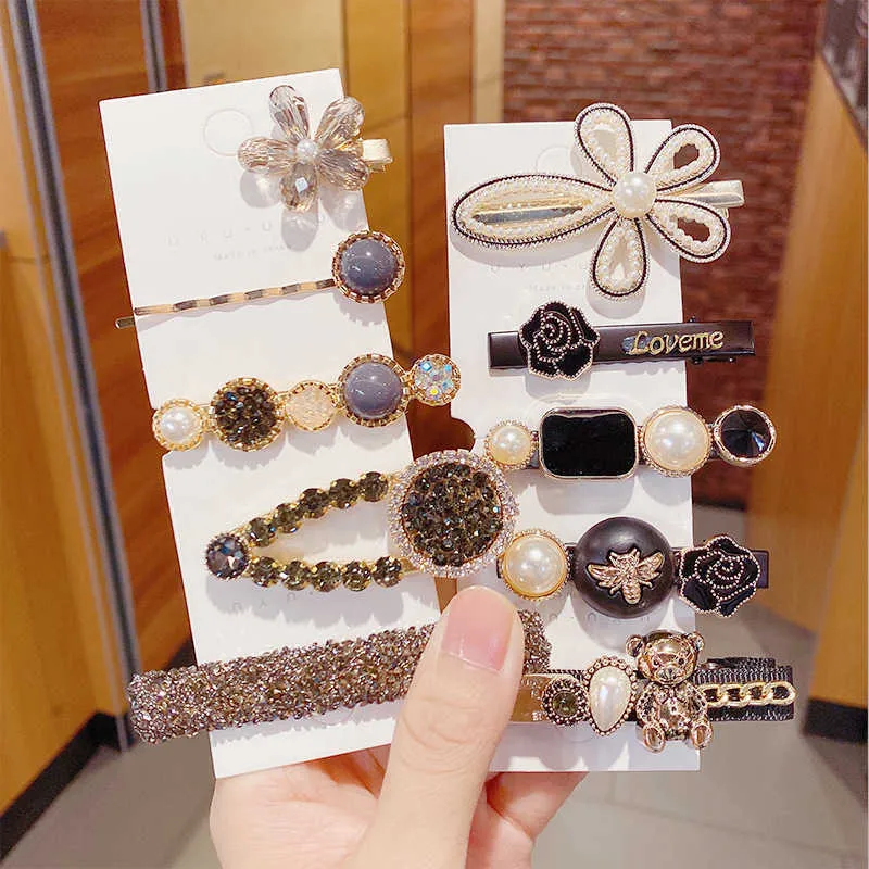 Korean Rhinestone Hairpin Five Piece Set Pearl Hairpin Banger Temperament Girl Side Full Of Diamond Hair Accessories