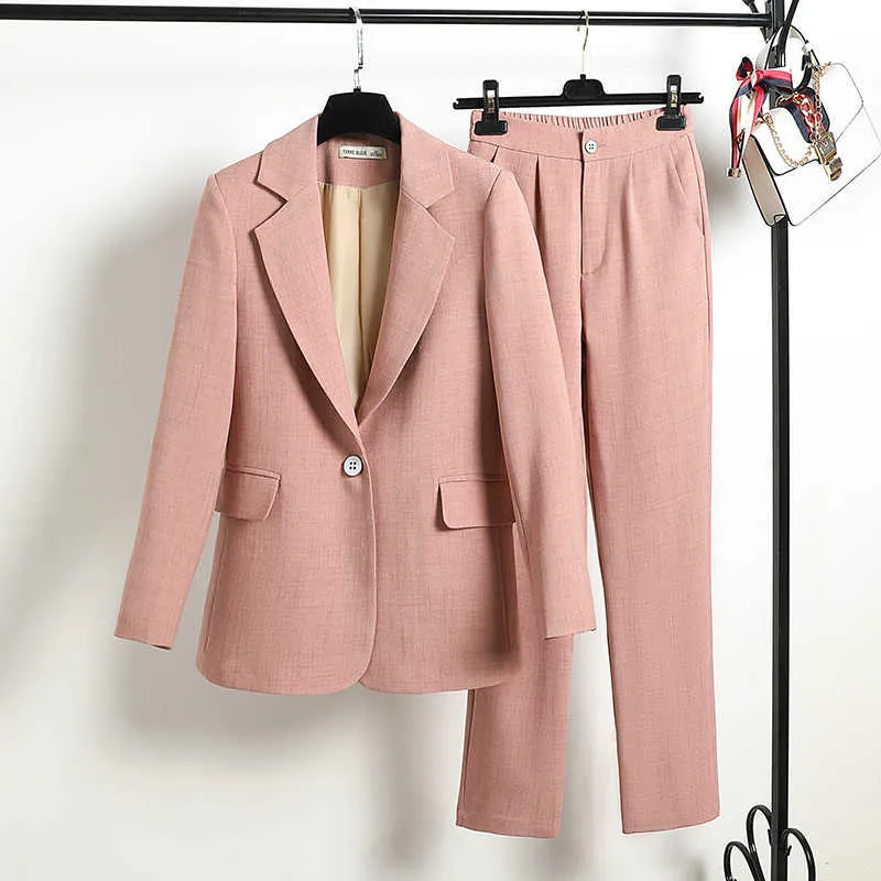 Small Suit Pants High Quality Office Work Wear Autumn and Winter Slim Ladies Plaid Jacket Casual Trousers 210527
