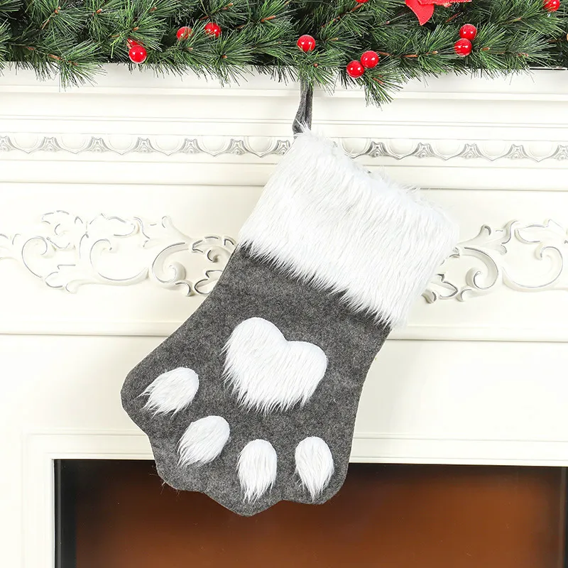 クリスマス犬爪ビッグクリスマスストッキングレッドグレーの長い髪の犬の爪ストッキングギフトバッグ