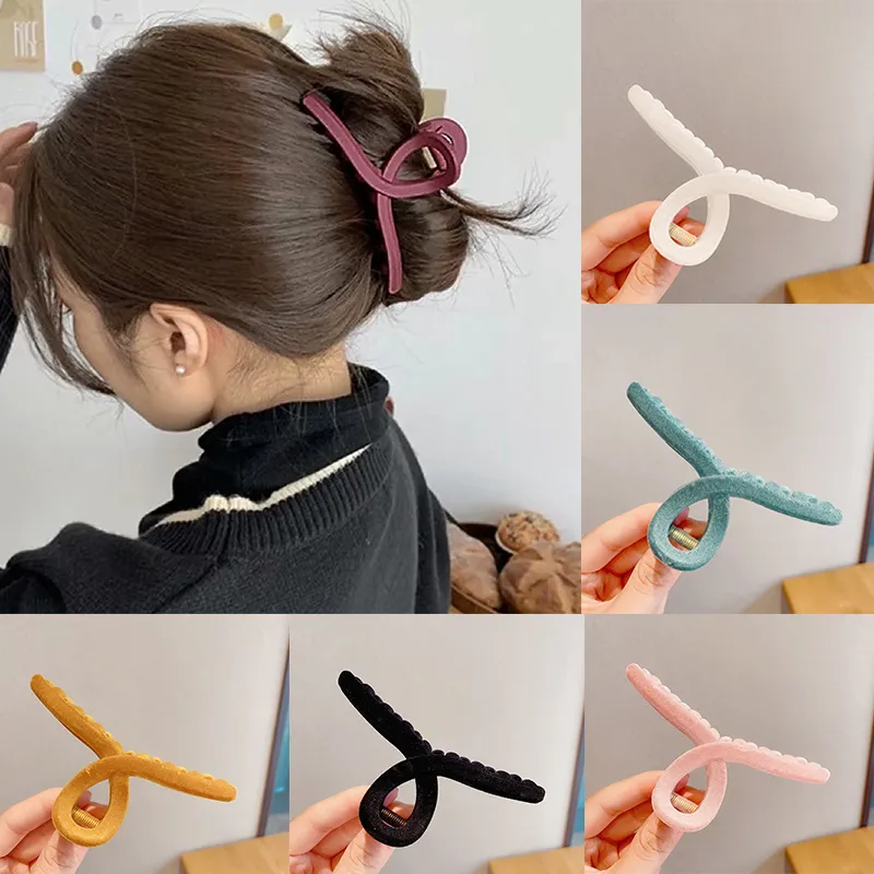 Nouveau coréen velours pinces à cheveux pour femmes Vintage couleur unie croix épingles à cheveux mode acrylique Barrettes filles cheveux accessoires