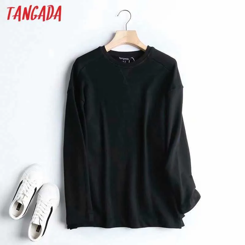 Tangada femmes mode sweats solides surdimensionné à manches longues O cou pulls amples femmes hauts 4C77 210909