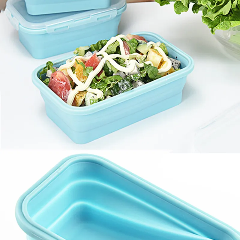 4 قطعة مجموعة الأزرق الطعام الدرجة Silicone Box قابلة للطي الحاوية الصديقة للبيئة Bento MIC المحمولة القابلة للطي MIC Y200429