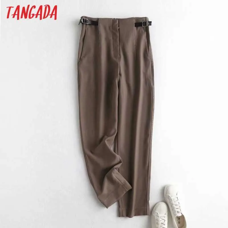 Tangada Mode Femmes Taille Ceinture Décorer Costume Pantalon Pantalon Zipper Poches Lady Pantalon élégant Pantalon 4C87 210609