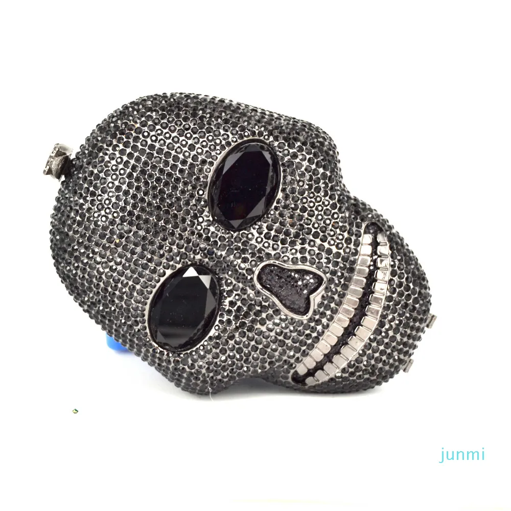 Designer- Black handmade Skull crystal women evening bags diamond ladies handbags party Clutch purse322t