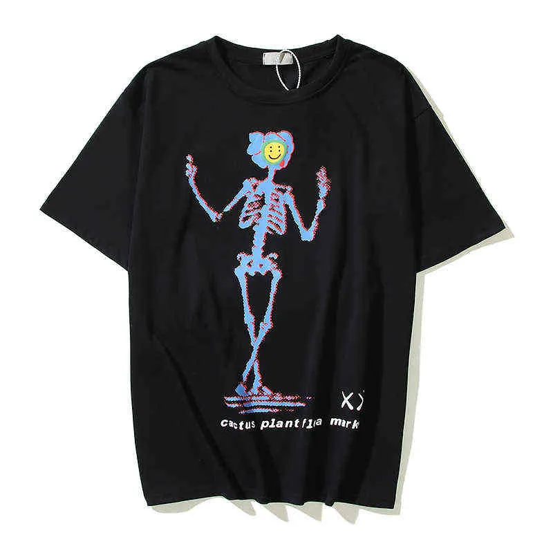 Men T Shirt Hip Hop 2022 Black White Streetwear Tshirt Dance Skulls Print Harajuku Summer Short Sleeve T-Shirt Cotton Tops Tees G1217