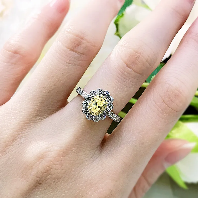 Real 925 sterling silver mousserande gul rosa diamant skapade moissanit ringar för kvinnor bröllopsfest fina smycken