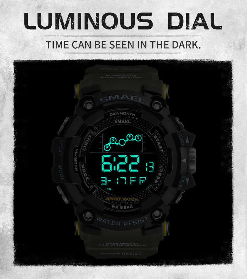 Oglądaj Mężczyźni Zegar Elektroniczny Digital Sports Wojskowy Luksusowy Chronograf Stopwatch Tactical 50 Waterproof Multi-Function Wrist Watch G1022