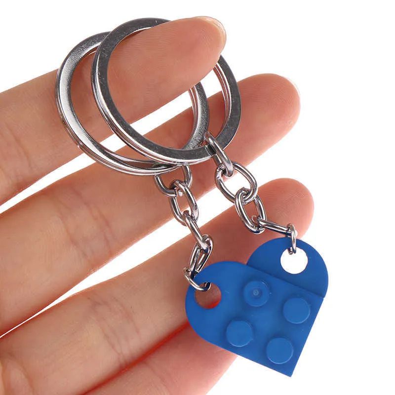 Cute Love Heart Brick Keychain for Couples Friendship Women Men Girl Boy Lego Elements Key Ring Birthday Jewelry Gift G1019